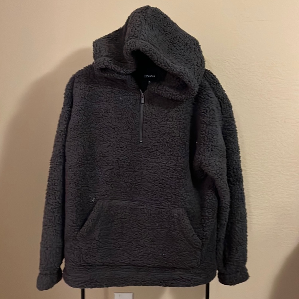 Zenana Fuzzy Sherpa Half Zip Hoodie